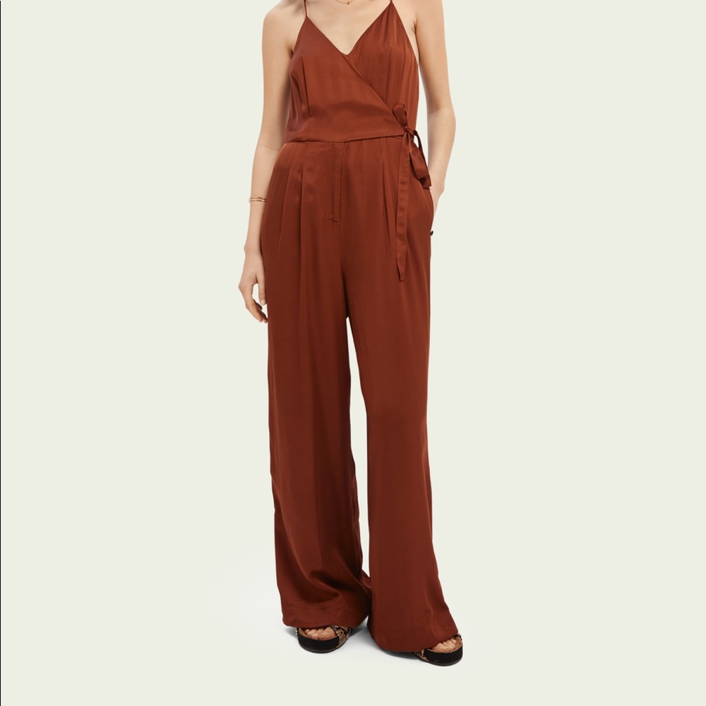 Scotch & Soda Rust Satin Tie-Waist Jumpsuit